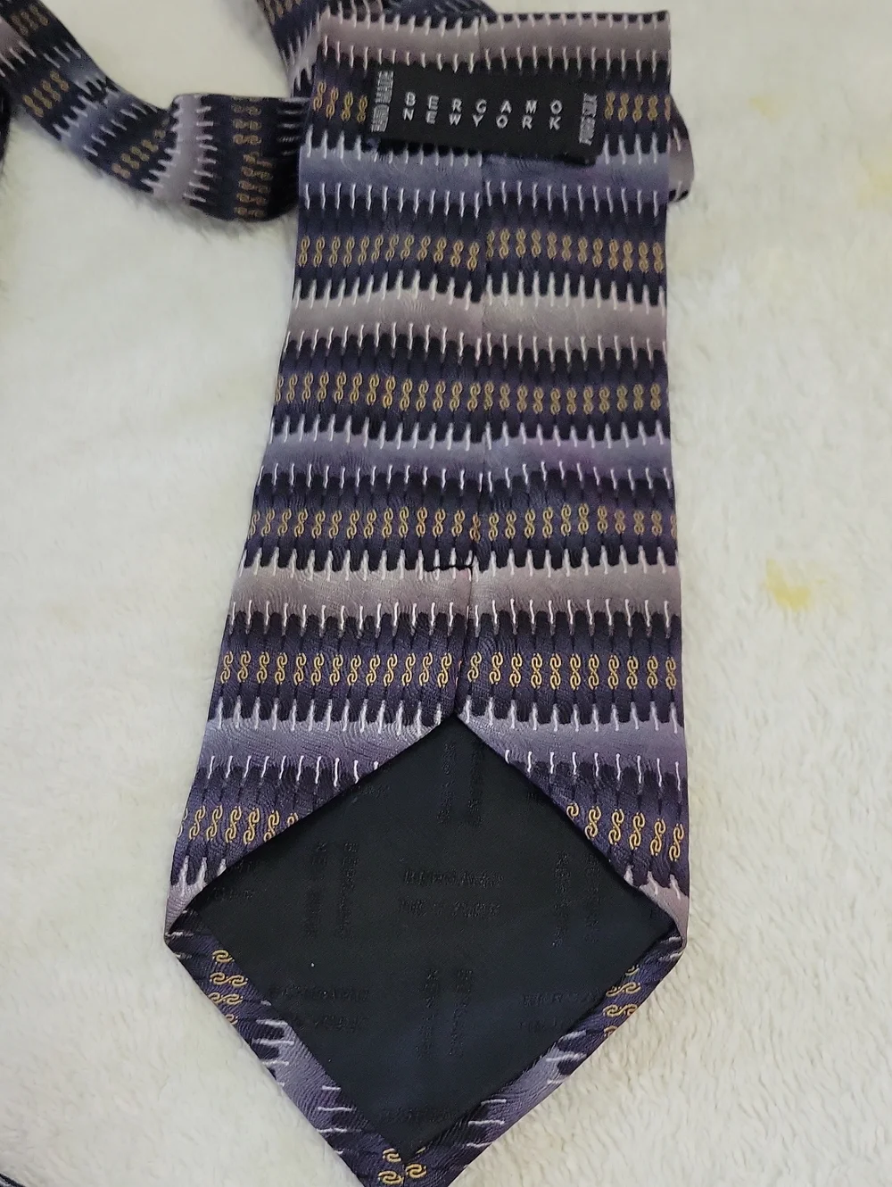 Bergamo New York Men's Patterned Black and Gray Hand Made Silk Tie .
